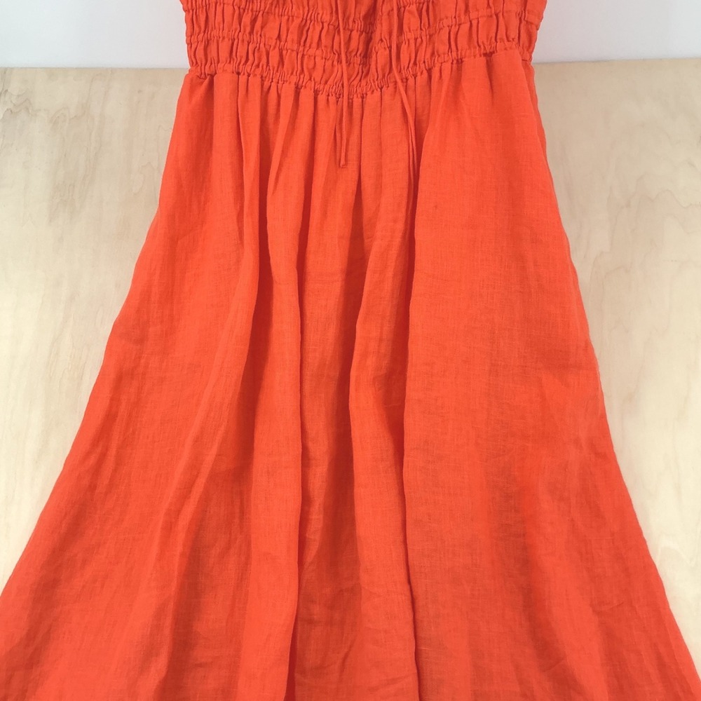 Womens J.Crew Summer Gauzy Linen Maxi Dress XL Orange Smocked Waist Boho - Picture 10 of 13
